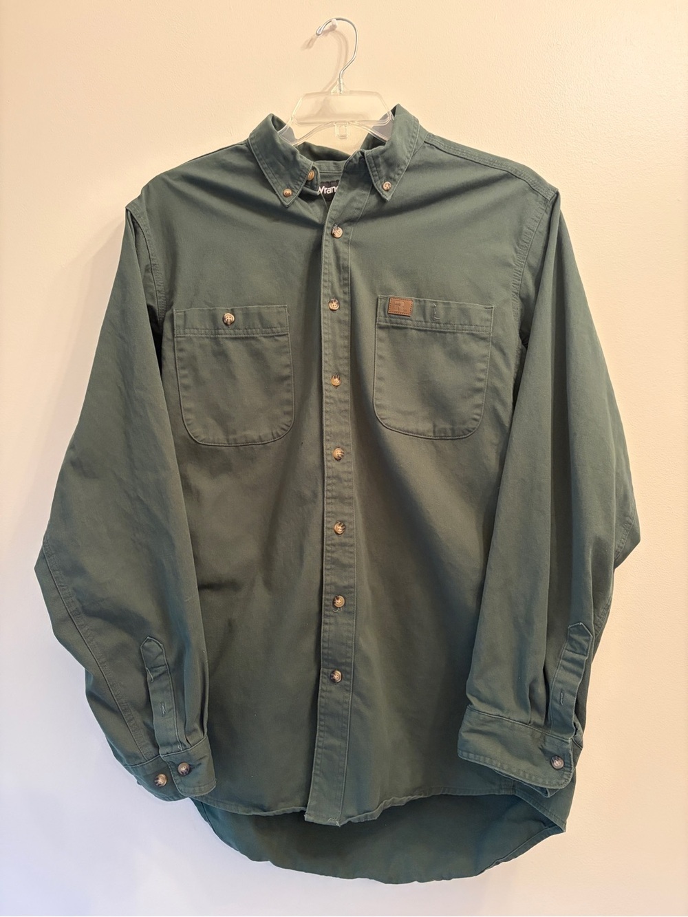 Wrangler Men's Olive Green Button-Down Work Shirt